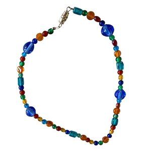 Colorful Glass Bead Small Choker Necklace With Magnetic Clasp Multi Colored u